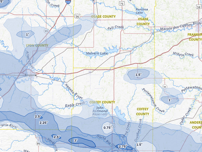NEXRAD radar-signature map of the hail storm over Lebo, KS on May 31, 2026