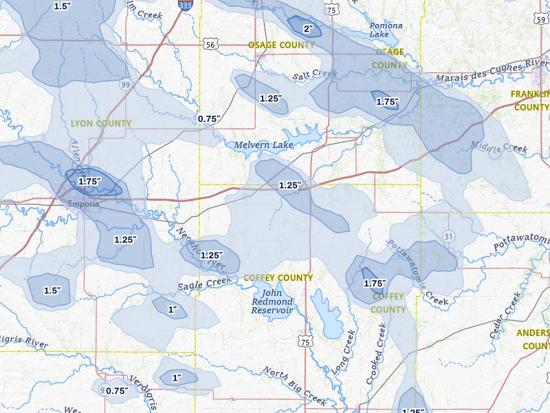 NEXRAD radar-signature map of the hail over Lebo, KS