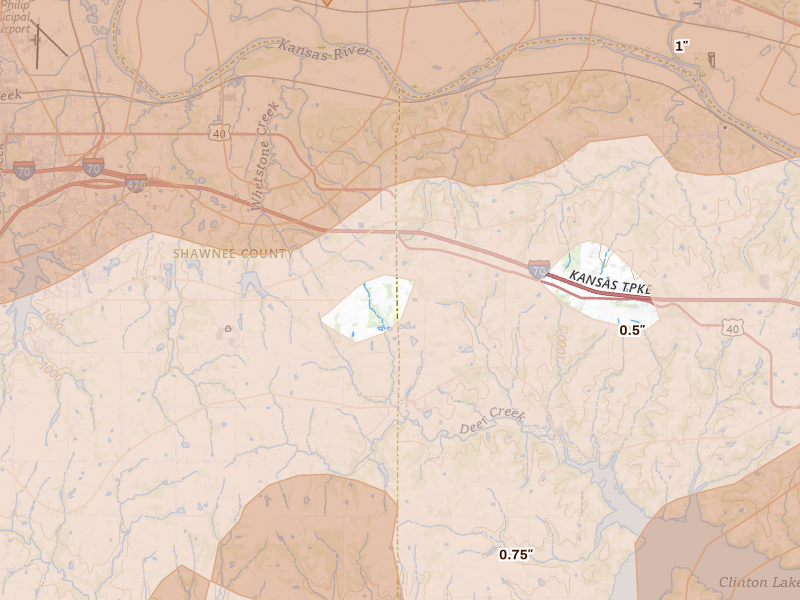Radar-estimated hail-size map of the storm over Lecompton, KS on Apr 26, 2026