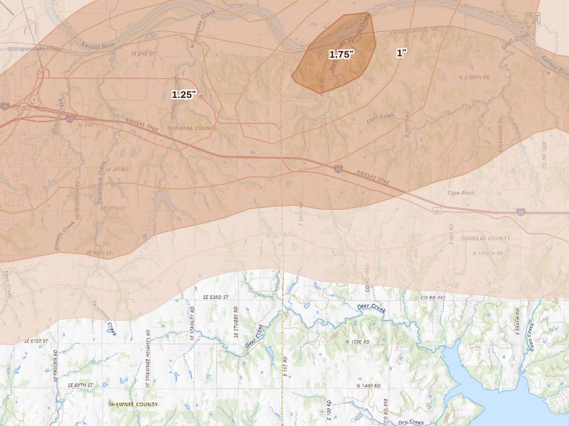 Radar-estimated hail-size map of the storm over Lecompton, KS