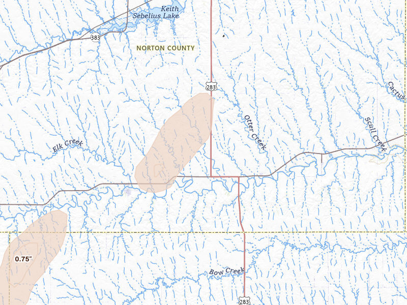 Radar-estimated hail-size map of the storm over Lenora, KS on Apr 11, 2026