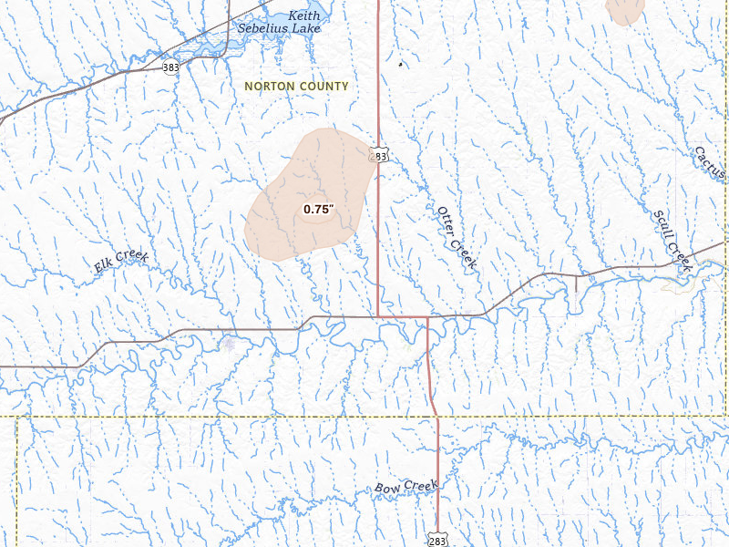 Radar-estimated hail-size map of the storm over Lenora, KS on Jun 30, 2026