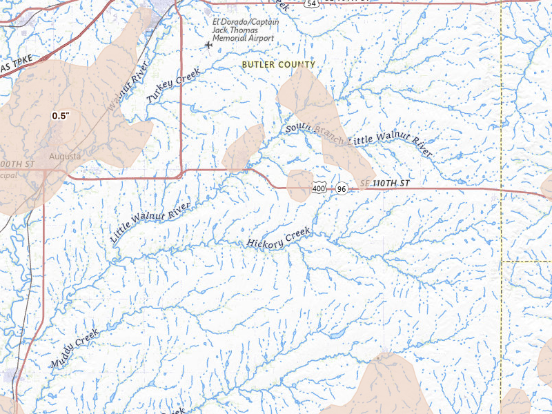 Radar-estimated hail-size map of the storm over Leon, KS on May 18, 2026
