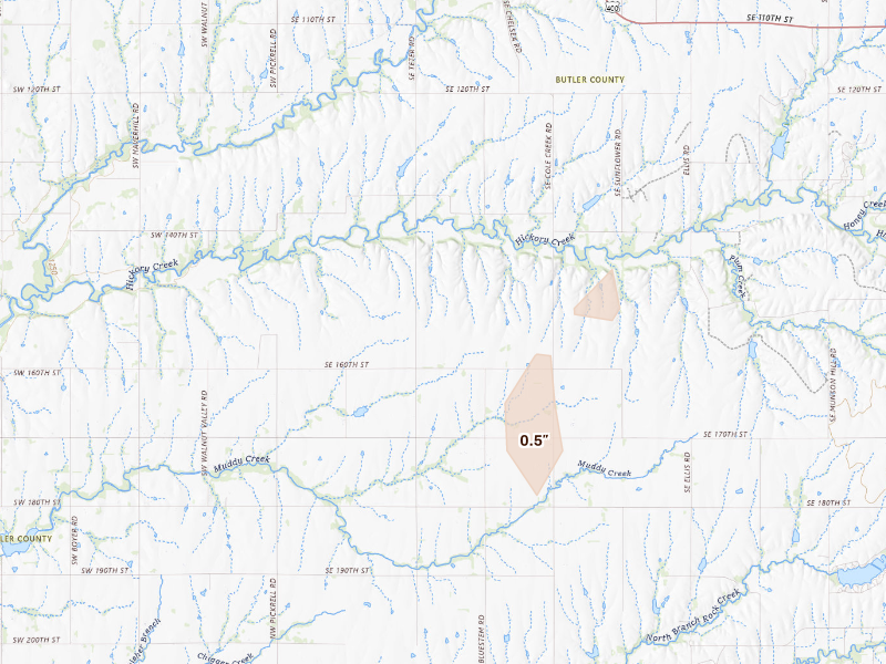 Radar-estimated hail-size map of the storm over Leon, KS