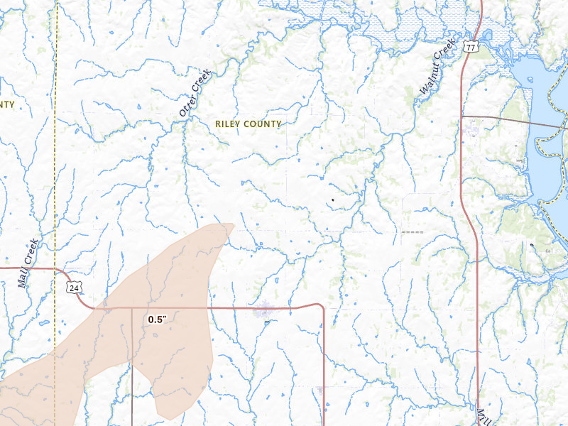 Radar-estimated hail-size map of the storm over Leonardville, KS on Mar 6, 2026