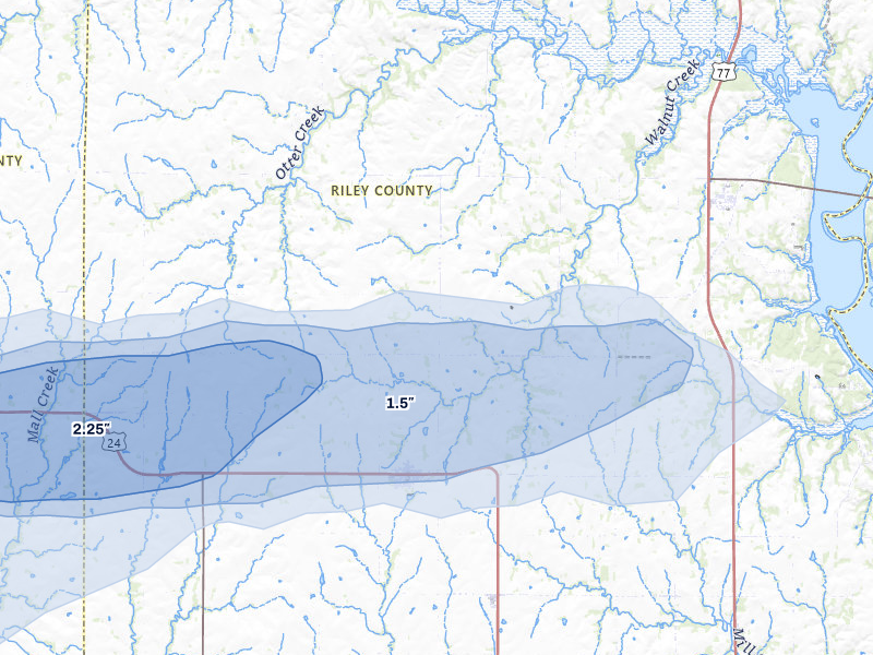 NEXRAD radar-signature map of the hail over Leonardville, KS