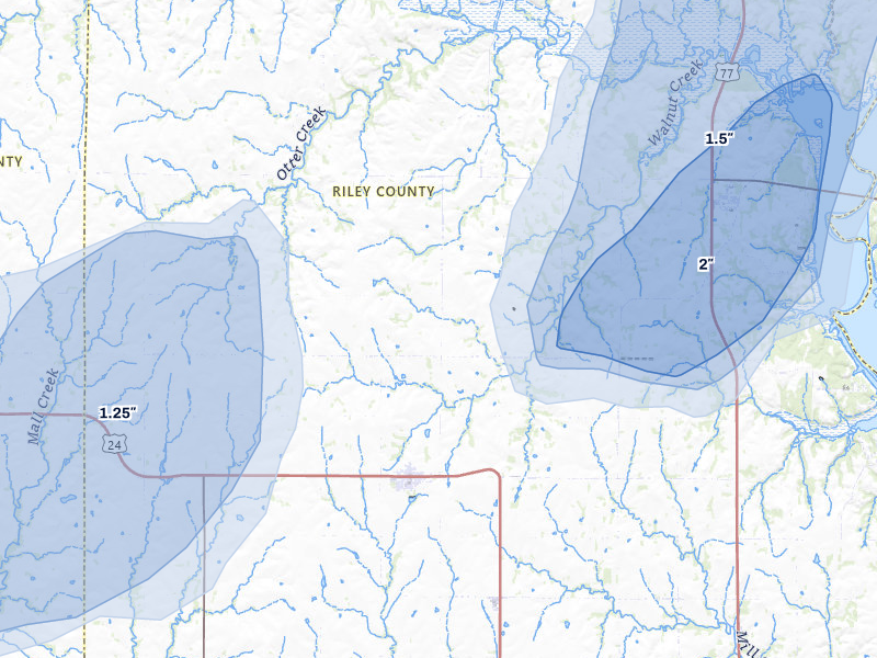 NEXRAD radar-signature map of the hail storm over Leonardville, KS on May 29, 2026