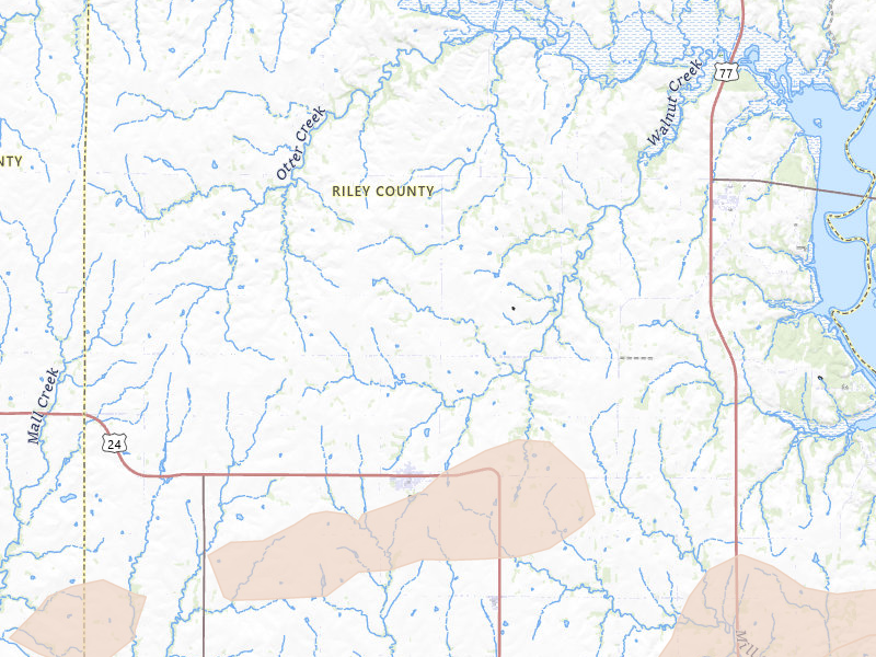 Radar-estimated hail-size map of the storm over Leonardville, KS on Jun 8, 2026