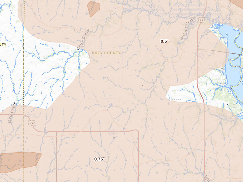 Radar-estimated hail-size map of the storm over Leonardville, KS
