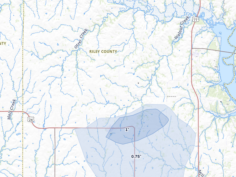 NEXRAD radar-signature map of the hail storm over Leonardville, KS on Jul 3, 2026