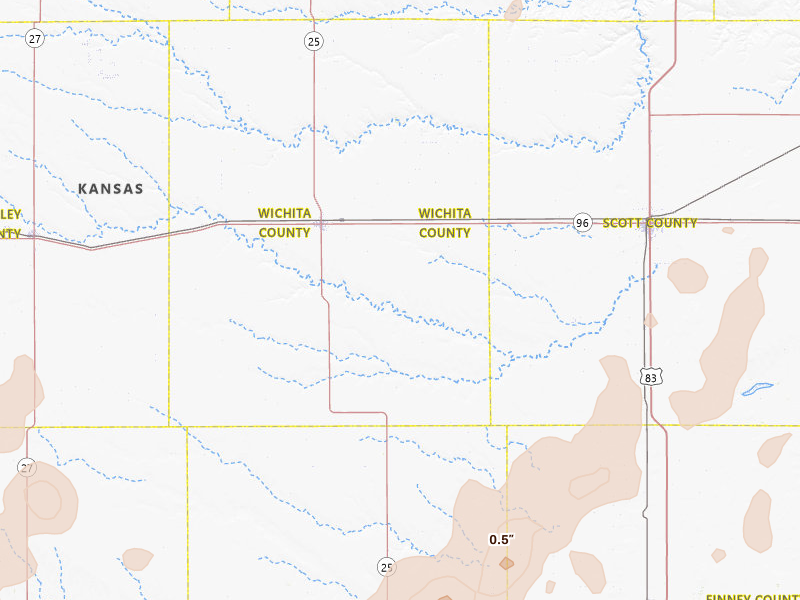 Radar-estimated hail-size map of the storm over Leoti, KS on Jun 30, 2026