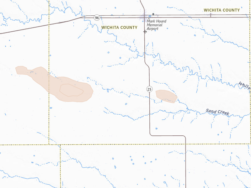 Radar-estimated hail-size map of the storm over Leoti, KS on Aug 5, 2026