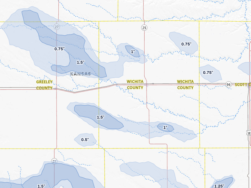 NEXRAD radar-signature map of the hail storm over Leoti, KS on Aug 5, 2026
