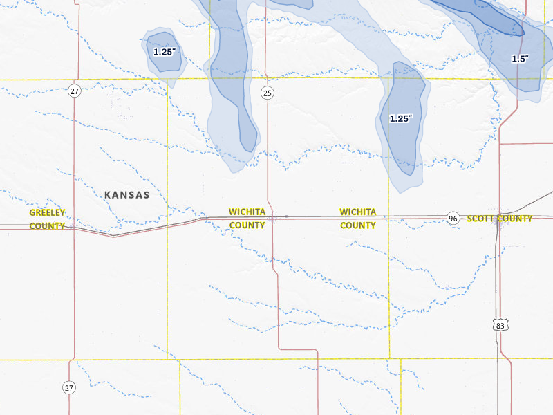 NEXRAD radar-signature map of the hail storm over Leoti, KS on Aug 19, 2026