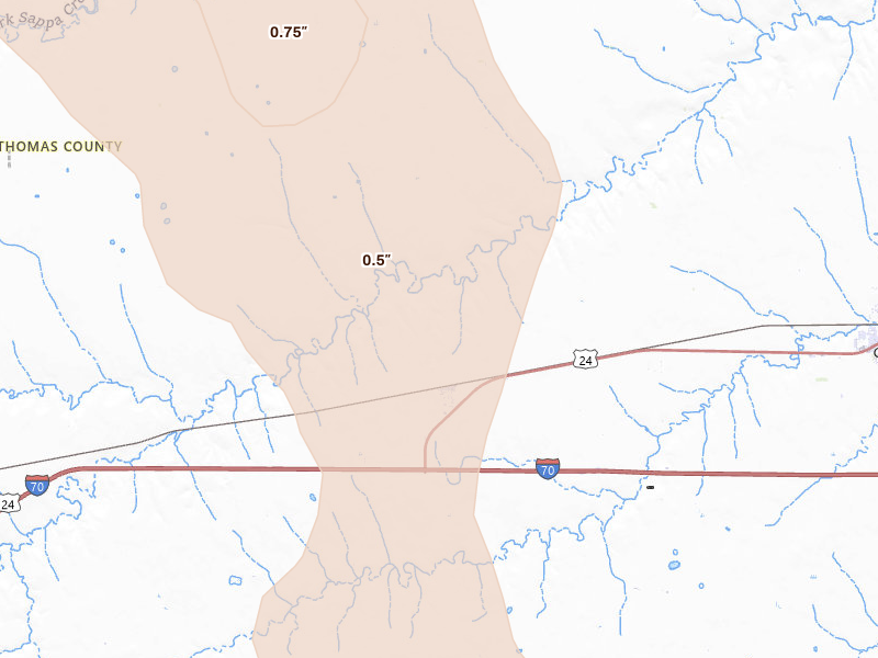 Radar-estimated hail-size map of the storm over Levant, KS