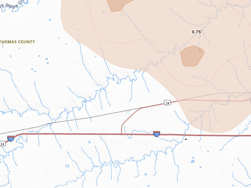 Radar-estimated hail-size map of the storm over Levant, KS on Jul 9, 2026