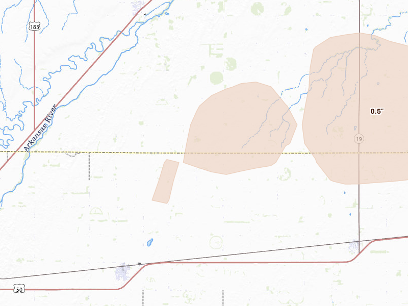 Radar-estimated hail-size map of the storm over Lewis, KS on Jun 1, 2026