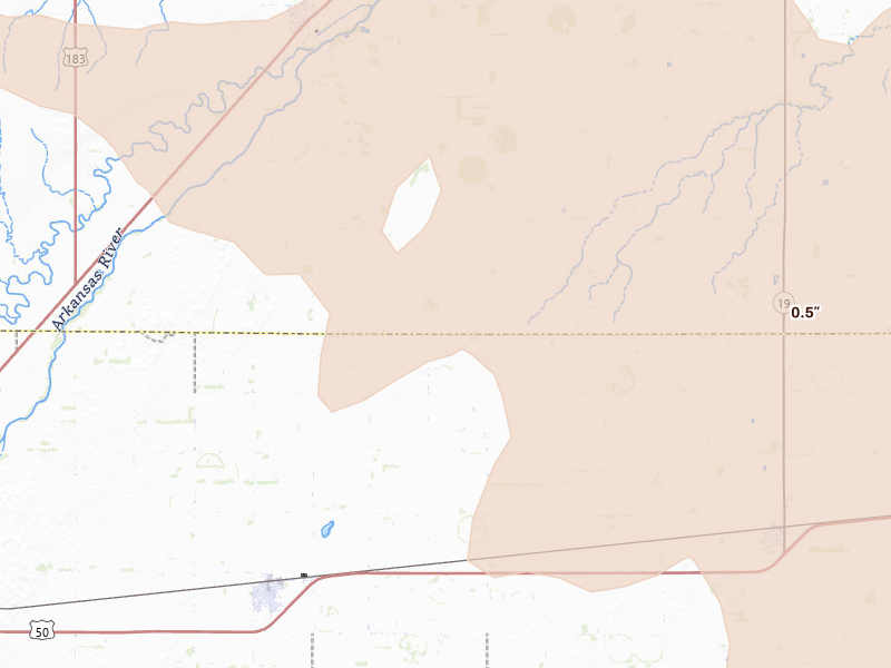 Radar-estimated hail-size map of the storm over Lewis, KS on Jun 25, 2026