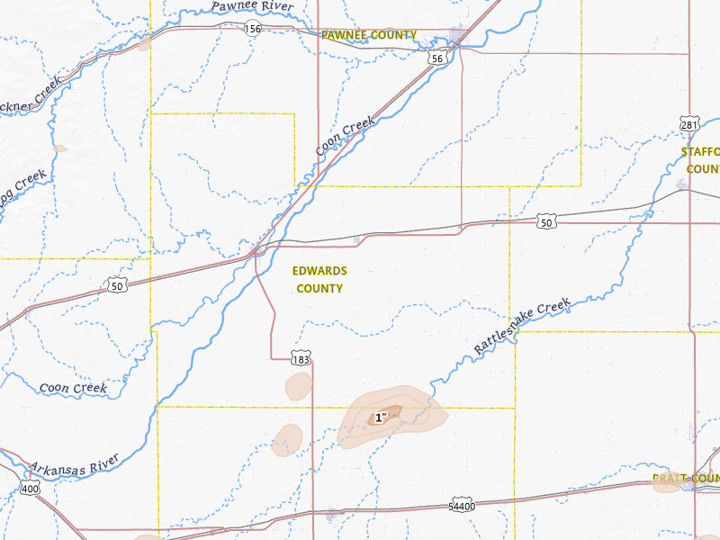 Radar-estimated hail-size map of the storm over Lewis, KS on Jun 26, 2026