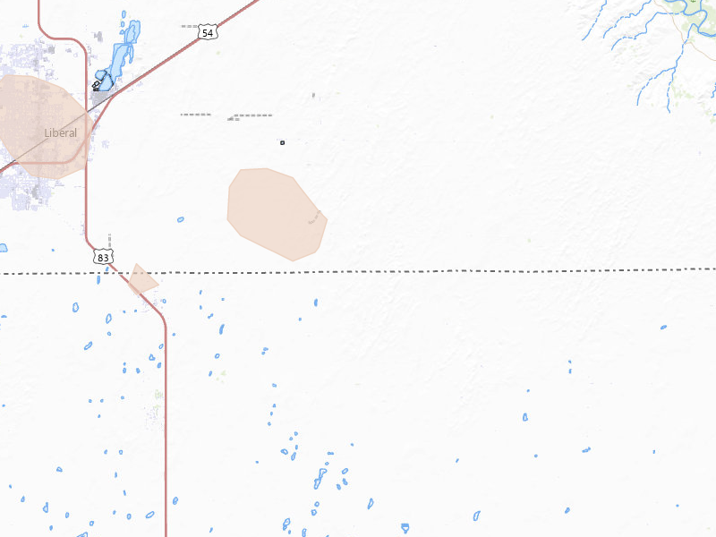 Radar-estimated hail-size map of the storm over Liberal, KS on May 21, 2026