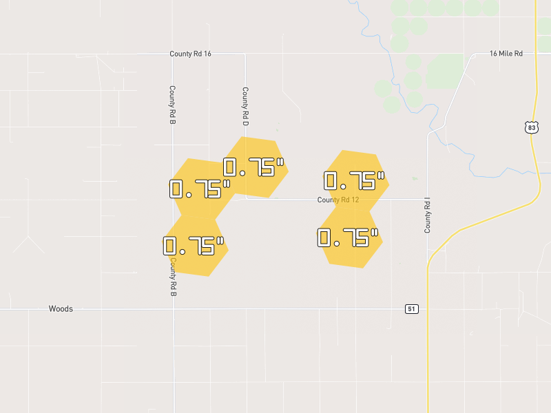 Hail map of Liberal, KS on Jun 2, 2026, hail up to 0.75"