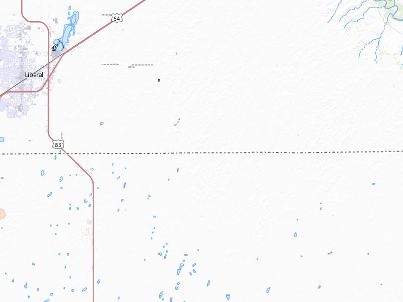 Radar-estimated hail-size map of the storm over Liberal, KS on Jul 23, 2026