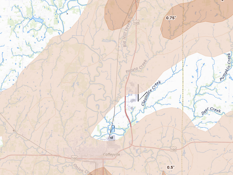 Radar-estimated hail-size map of the storm over Liberty, KS