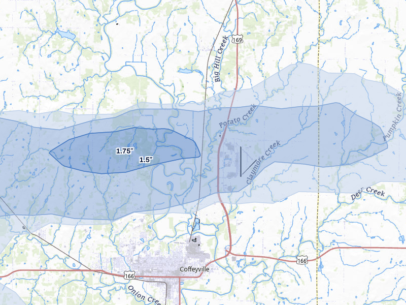 NEXRAD radar-signature map of the hail over Liberty, KS