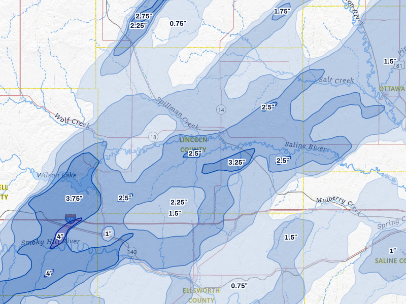 NEXRAD radar-signature map of the hail storm over Lincoln, KS on May 17, 2026