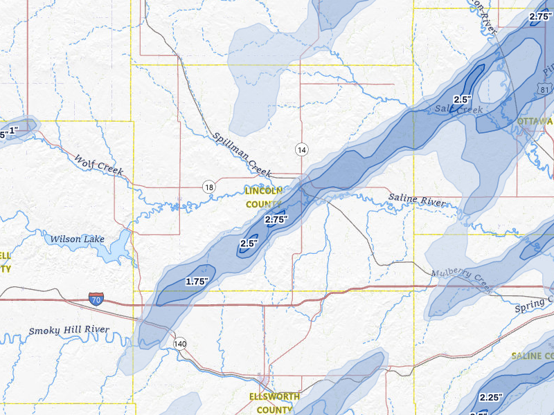 NEXRAD radar-signature map of the hail storm over Lincoln, KS on May 18, 2026