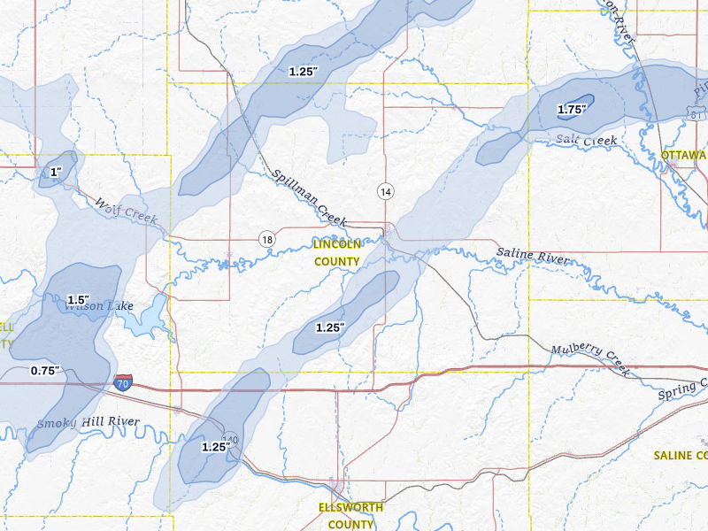 NEXRAD radar-signature map of the hail storm over Lincoln, KS on May 29, 2026