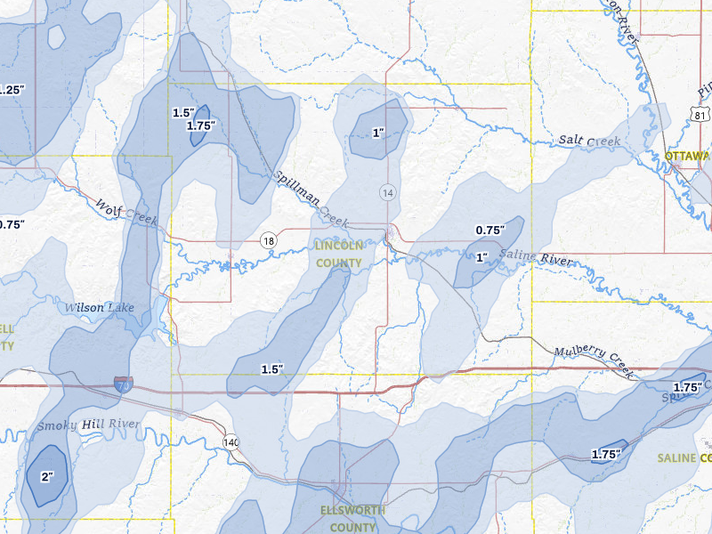 NEXRAD radar-signature map of the hail storm over Lincoln, KS on May 30, 2026