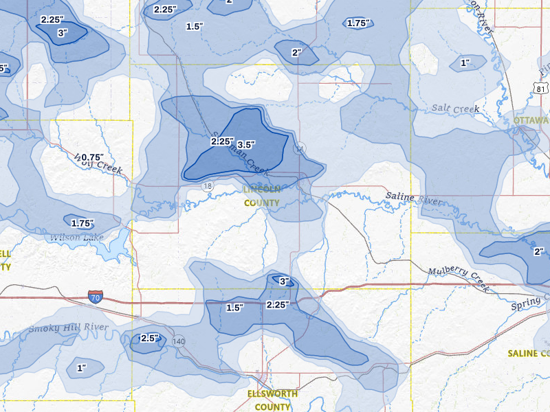 NEXRAD radar-signature map of the hail storm over Lincoln, KS on Jun 8, 2026