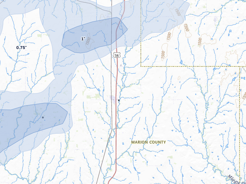 NEXRAD radar-signature map of the hail storm over Lincolnville, KS on Mar 6, 2026