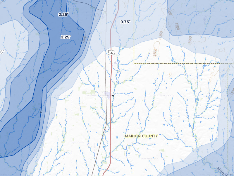 NEXRAD radar-signature map of the hail over Lincolnville, KS