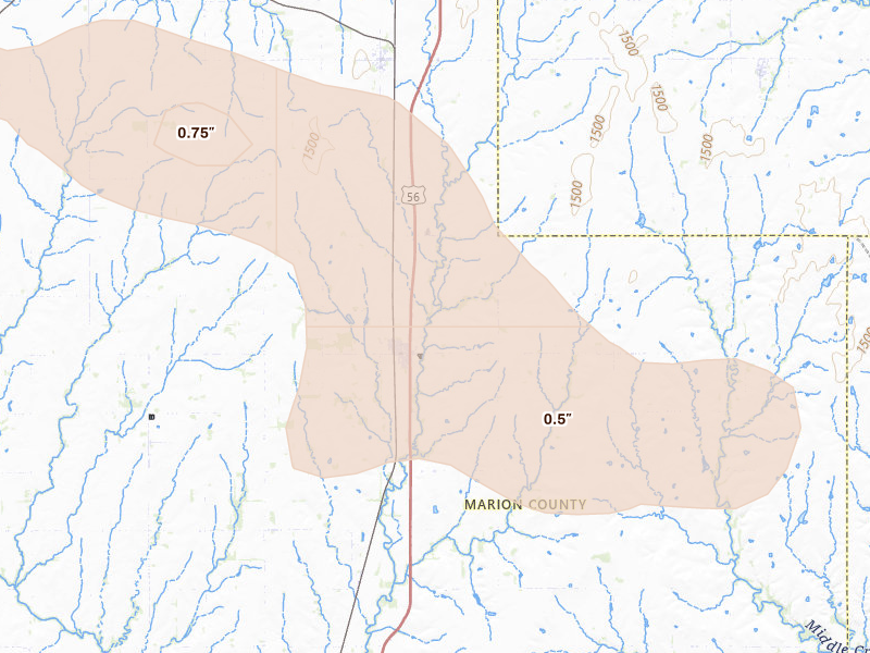 Radar-estimated hail-size map of the storm over Lincolnville, KS