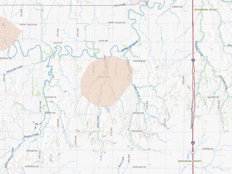 Radar-estimated hail-size map of the storm over Lindsborg, KS on Sep 12, 2026