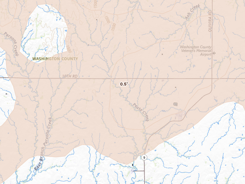Radar-estimated hail-size map of the storm over Linn, KS on May 17, 2026
