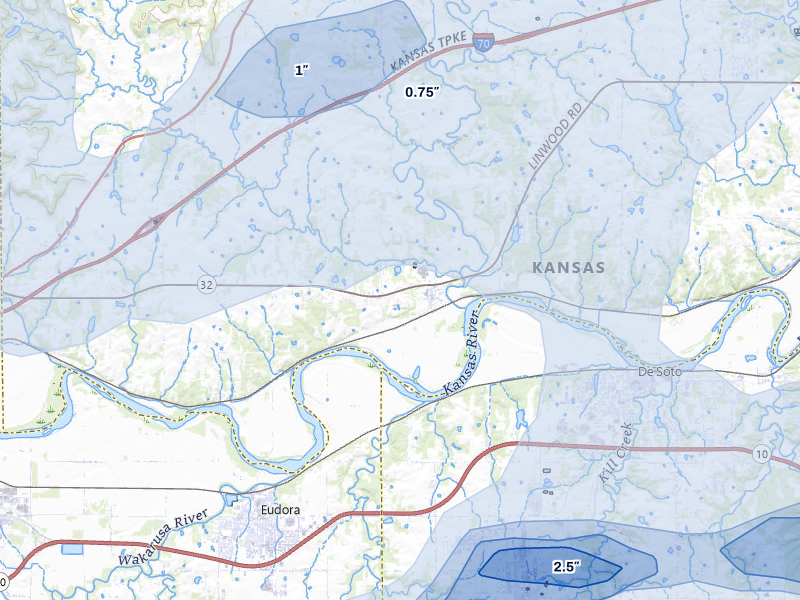 NEXRAD radar-signature map of the hail over Linwood, KS