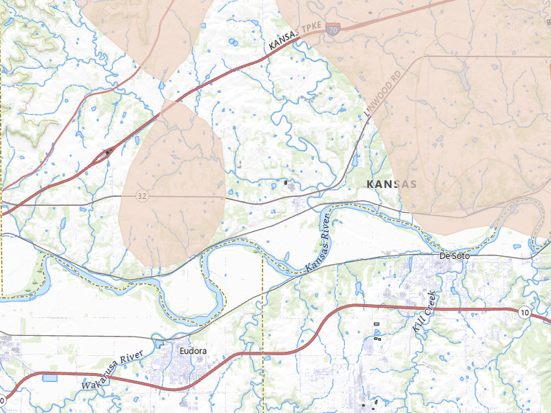 Radar-estimated hail-size map of the storm over Linwood, KS on Jul 8, 2026