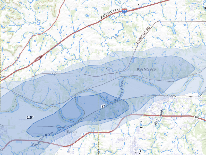 NEXRAD radar-signature map of the hail storm over Linwood, KS on Jul 9, 2026