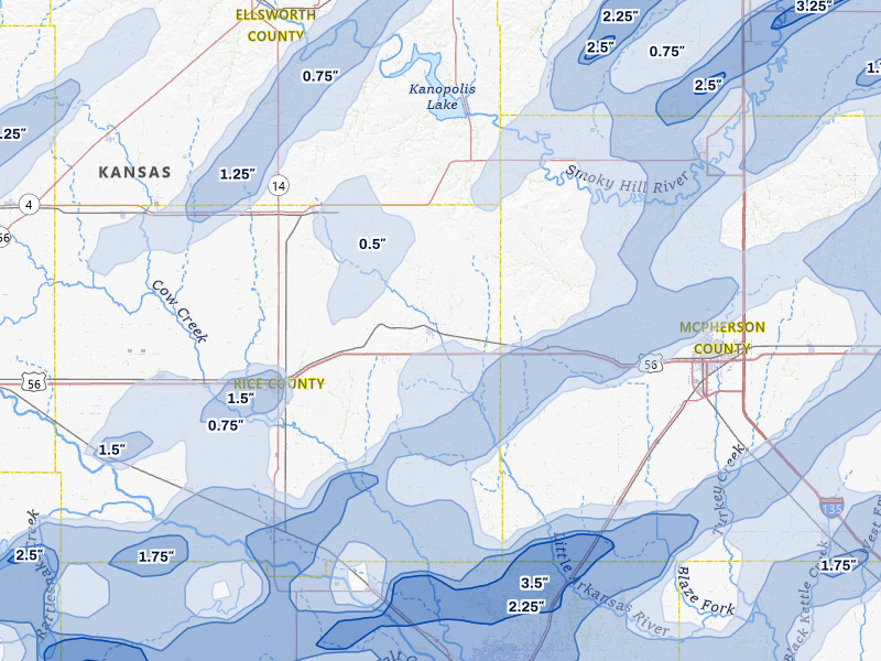 NEXRAD radar-signature map of the hail storm over Little River, KS on May 18, 2026