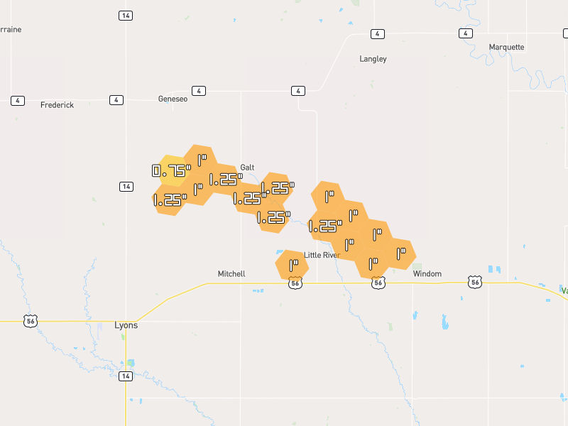 Hail map of Little River, KS on Jun 9, 2026, hail up to 1.25"
