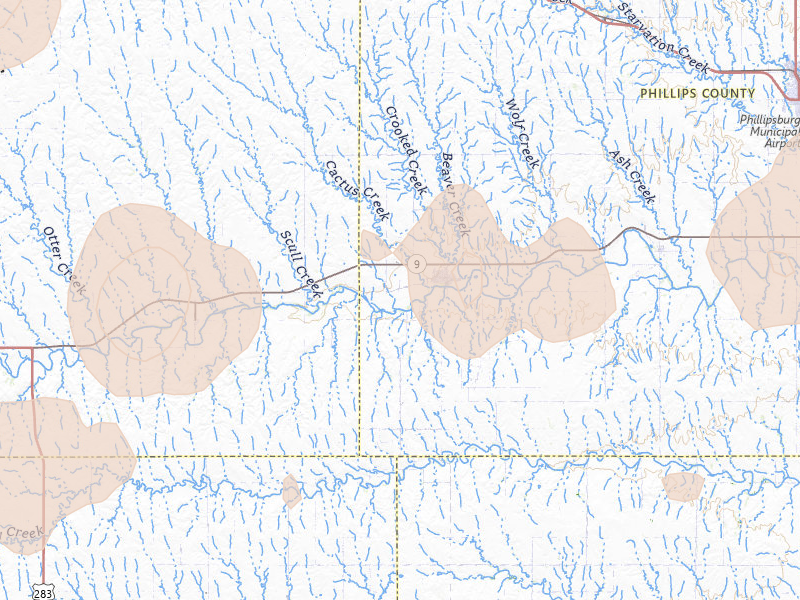 Radar-estimated hail-size map of the storm over Logan, KS on Jul 1, 2026