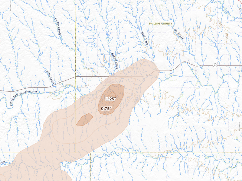 Radar-estimated hail-size map of the storm over Logan, KS
