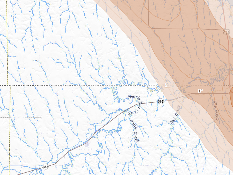 Radar-estimated hail-size map of the storm over Long Island, KS on Jun 24, 2026