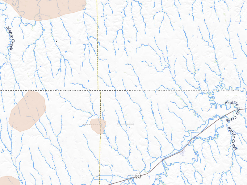 Radar-estimated hail-size map of the storm over Long Island, KS on Aug 13, 2026
