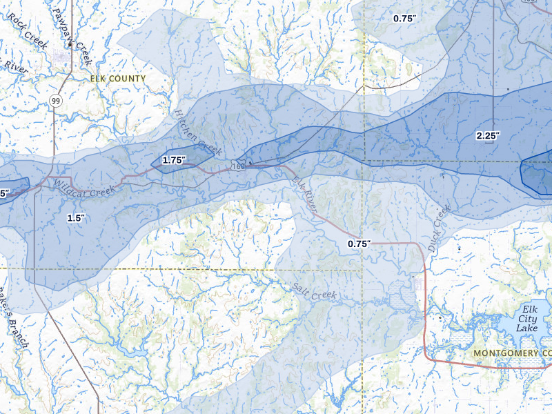 NEXRAD radar-signature map of the hail storm over Longton, KS on Apr 26, 2026