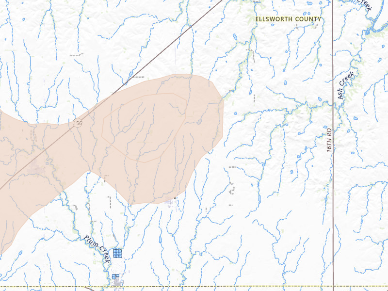Radar-estimated hail-size map of the storm over Lorraine, KS on Apr 9, 2026