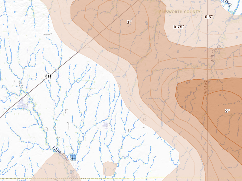 Radar-estimated hail-size map of the storm over Lorraine, KS